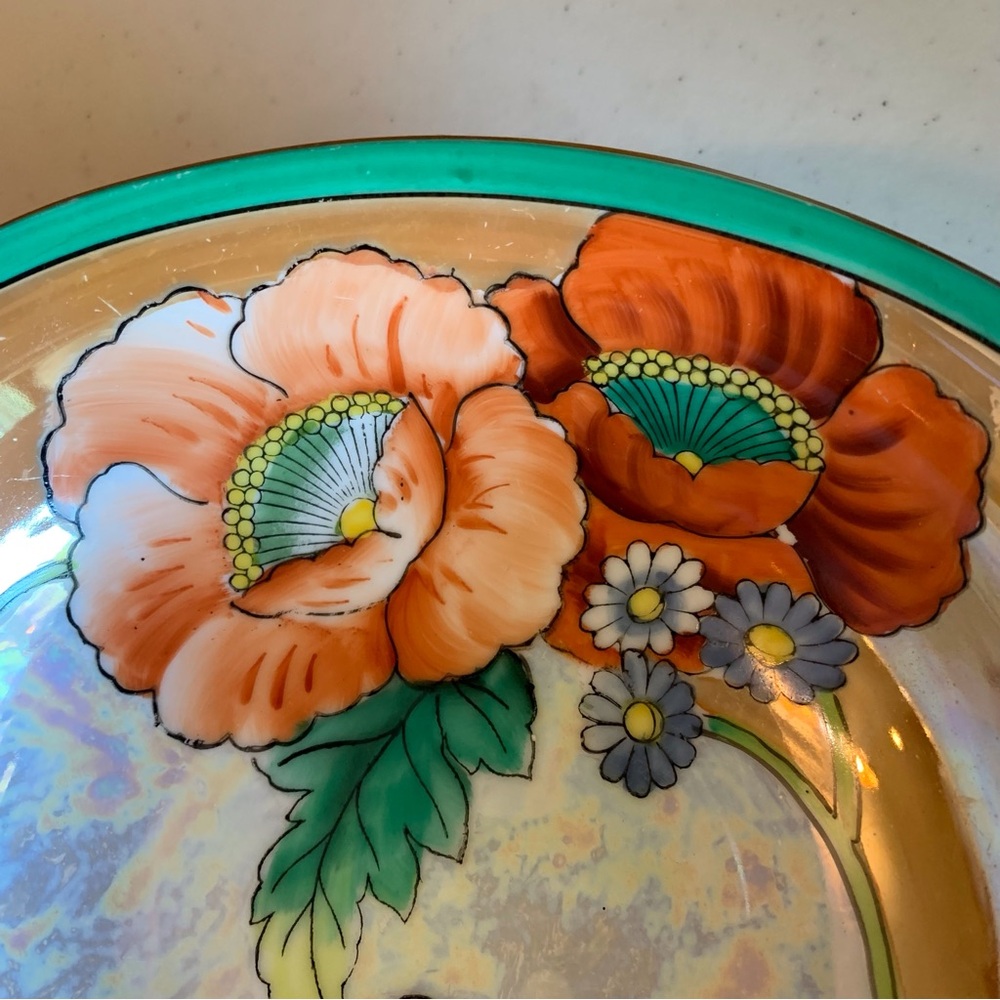 Antique/Vintage 1920’s Hand Painted Noritake Japan Lusterware Poppies Rice Bowl - Picture 4 of 7